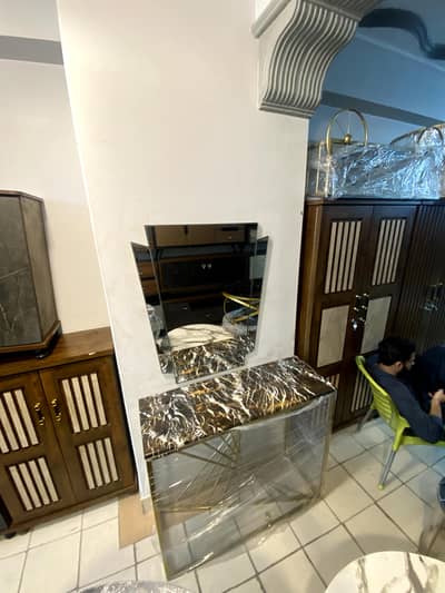 Console Table with Mirror – Marble Top | MS Steel | Free Delivery