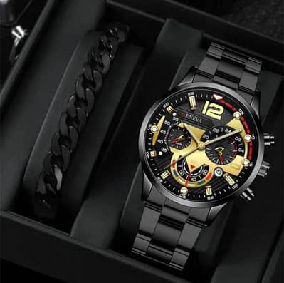 stylish mens watch and hand chain