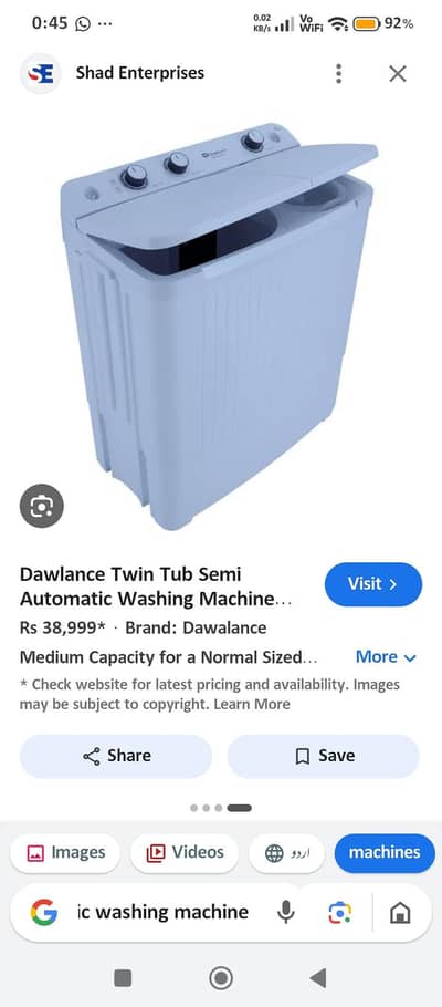 Dawlance 8.5 KG washing machine