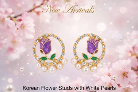 Korean Flower white pearl Studs