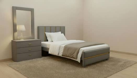 Modern Grey Velvet Single Bed Set
