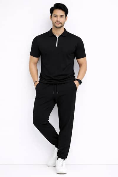 Men black slim fit tracksuit