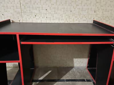 Gaming Desk Black & Red | Computer Table with Keyboard Tray & Shelves