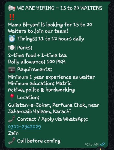 urgent waiters required