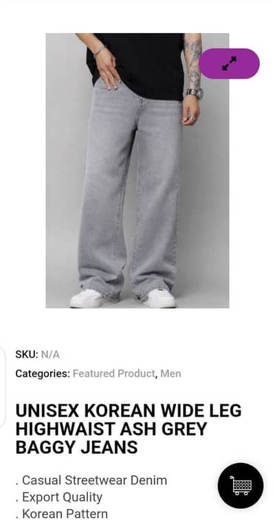 Unisex Korean wide leg high waist ash grey baggy jeans