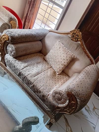 6 seater sofa set with centre table glass top slightly used