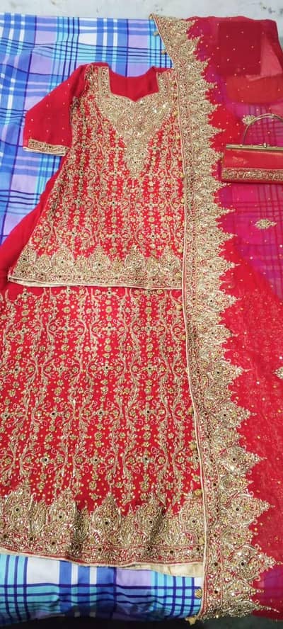 Bridal lehenga with bag and jewelry . . just 1 time used