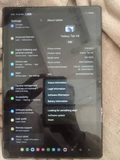 Samsung tab a8 x205 calling Pta aprovd