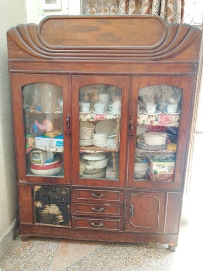 wooden crockery showcase contains cabinet,Glass doors,good condition