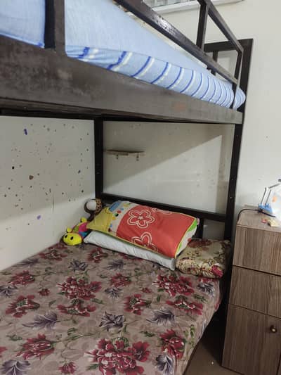 Iron bunk bed with mattress