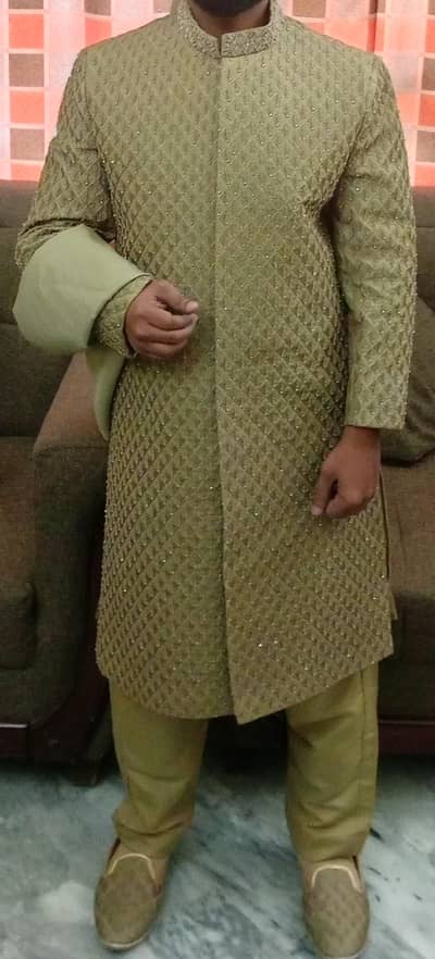 sherwani with turban and shoes