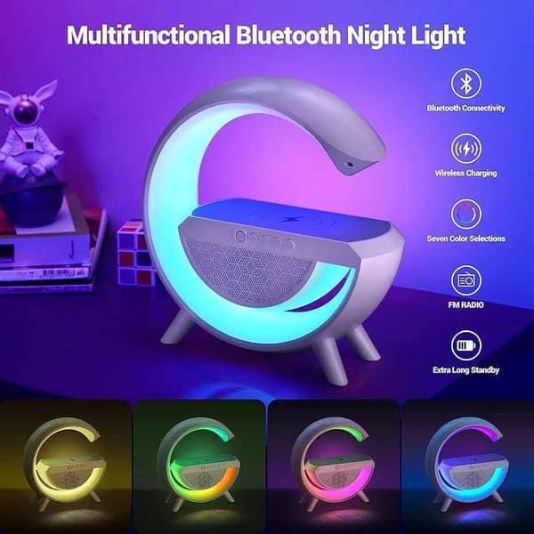 5-in-1 Smart G-Type Wireless charger RGB Night Light Bluetooth Speaker with 15W Wireless Charger, FM Radio, and Multiple