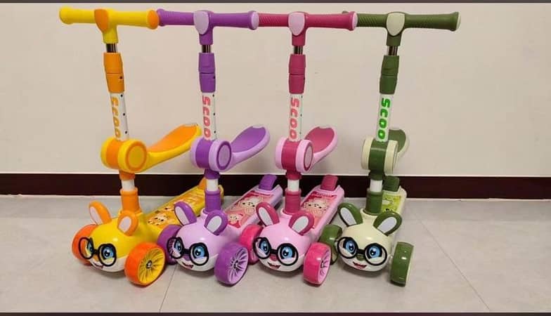 Kids 3-Wheel Scooter with Bunny Design – Adjustable Handlebar, Stable Kick Scooter for Toddlers