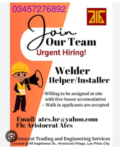 Welders, fabricators and Helpers required
