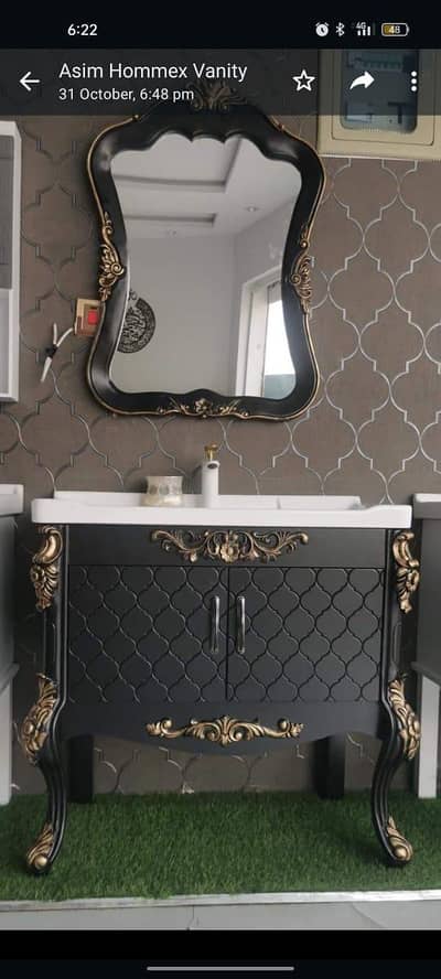 bathroom vanity wash basin with PVC cabinet and mirror rack
