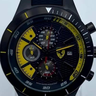 Ferrari Chronograph Watch Black Yellow Stainless Steel