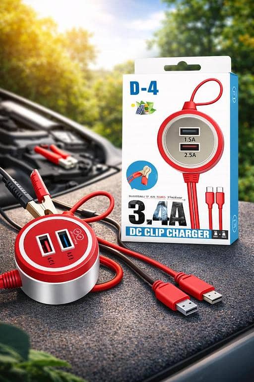 D-4 DC Clip Charger (3.4A Dual USB Car Charger)