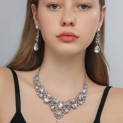 Alloy water drop diamond-encrusted luxury bridal necklace