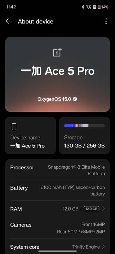 OnePlus Ace 5 Pro (snapdragon 8 Elite)