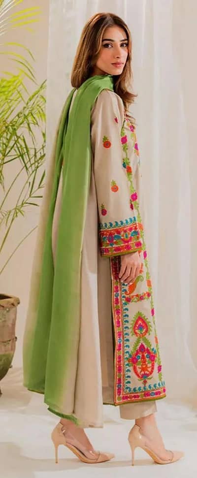 Beige Embroidered Women's 3 Pcs Lawn Suit Set