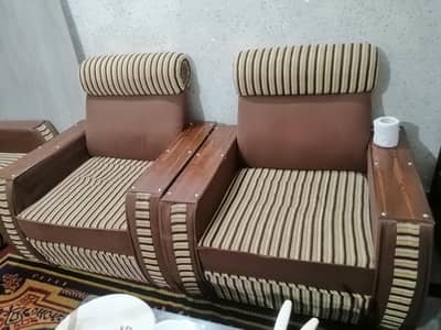 5-Seater Sofa Set for Sale - Brown & Striped Design