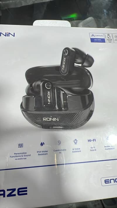 Ronin glaze earbuds new design 10 by 10 1 year warranty card