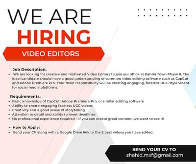 Video Editors Required
