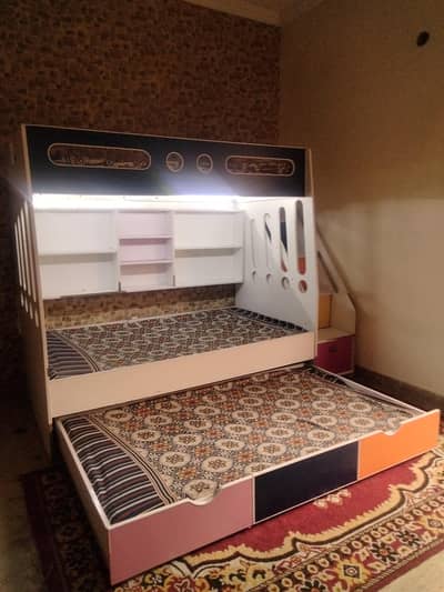 3 Level Kids Bunk Bed with LED Lights + Storage Stairs – Urgent Sale