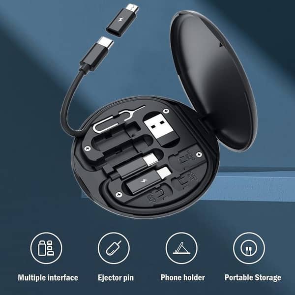 7-in-1 Multi USB Charging Adapter Kit Convertor Portable Travel Charger Cable Conversion Box with Phone Holder & SIM Card Slots (Durable Aluminum Alloy)