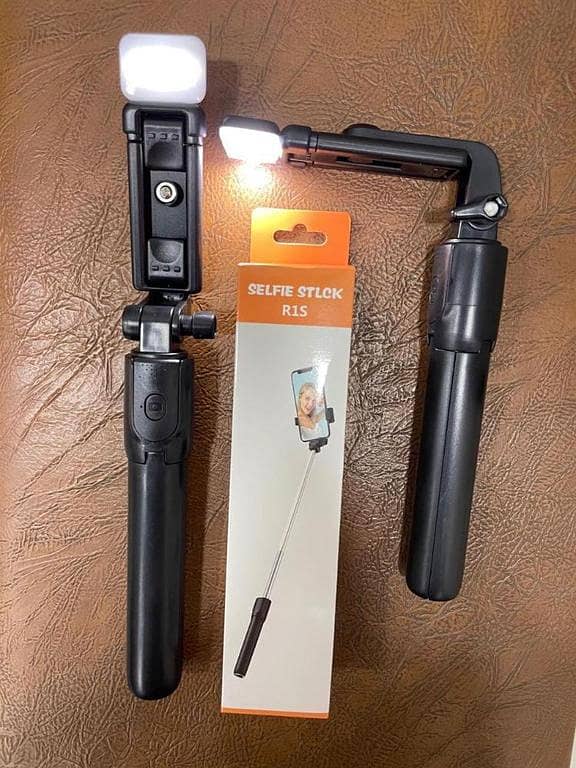 R1S 3-in-1 Bluetooth Selfie Stick with Tripod & Flash Light | Foldable Extendable Selfie Rod with Wireless Remote for Android, iPhone & Action Cameras