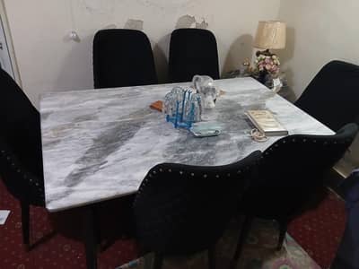 6 Seater Marble  Finish Dining Table Set
