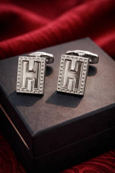 Stylish Silver Finish Designer Cufflinks (H Pattern) – Premium Look