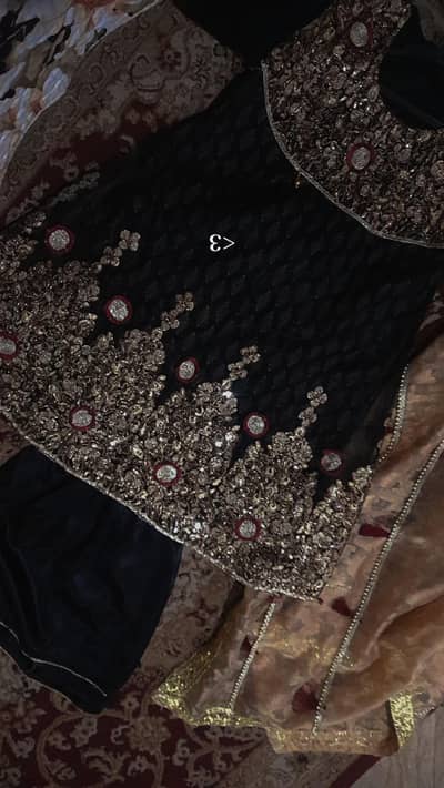 Black Luxury Embroidered Organza Outfit with Sharara – Large Size