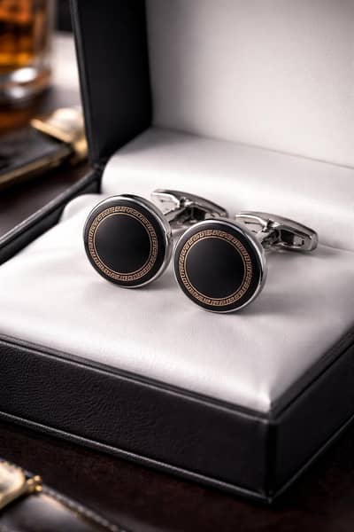 Luxury Black & Gold Greek Key Cufflinks for Men