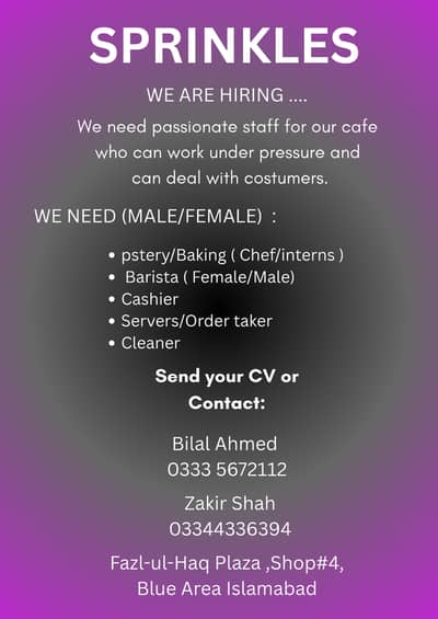 Need staff Male/Female