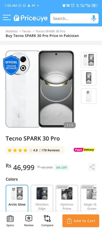 Tecno Spark 30 Pro with box and warranty