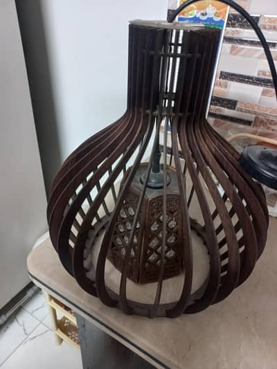 Wooden Slatted Pendant Light Shade — Handcrafted, Dark Brown