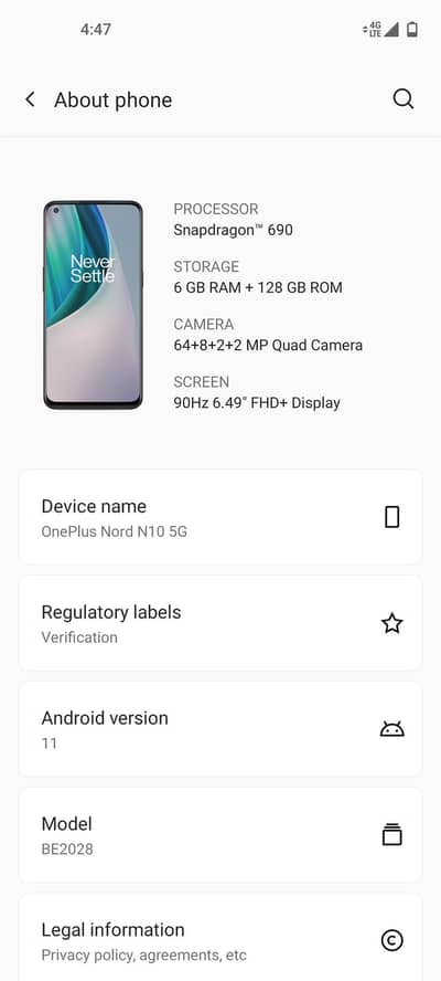 one plus Nord N10 5g 6 128 ha