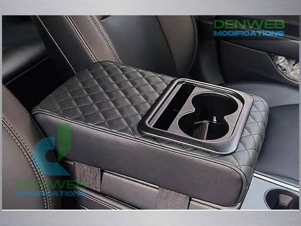 Car Armrest Box Multifunctional Thicken Height Pad | Cushion with Pocket Tissue Cup Holder | PU BLK