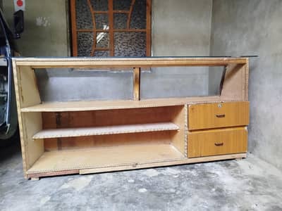 Shop Counter 6ft Glass Top – Strong Wood – Urgent Sale Karachi