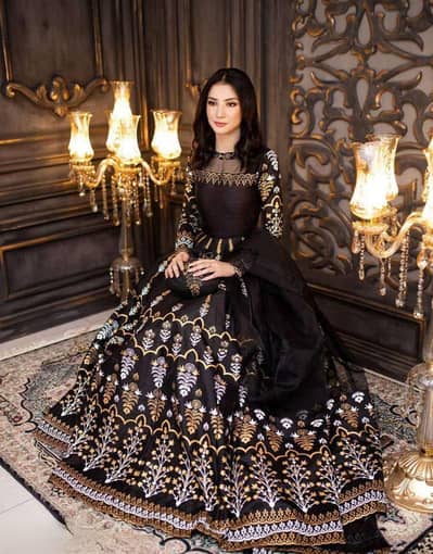 Black Katan Silk Block Printed Maxi Suit 3 Pcs Set