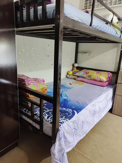 iron bunk bed with mattresses