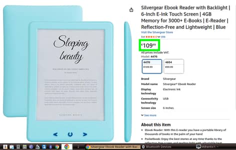 SilverGear ebook reader - backlight - memory card - epub