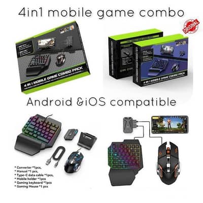 4 IN 1 Mobile Game Combo Pack /Gaming Converter/Wired Gaming Keypad Er