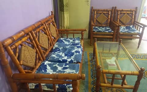 Elegant Wooden Sofa Set with Cushions – Complete Living Room Set