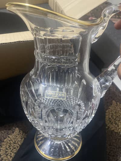 Original Saint-Louis France "Tommy" Crystal Water Jug - 24k Gold Rim