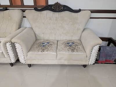 Sofa Set (3+2) + 1 Center Table + 2 Side Tables + Cushions + Curtains