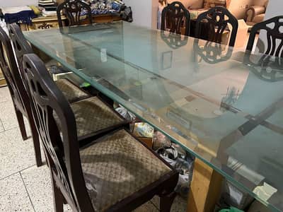 8 seater big size 12 mm glass dining table