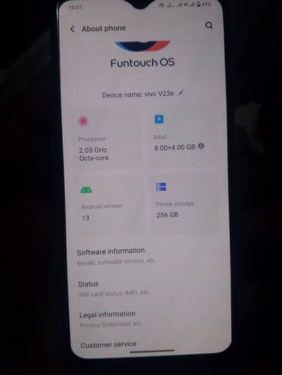 Vivo v23e. 8+4.256 panel change butt original ha daba charge sat ha