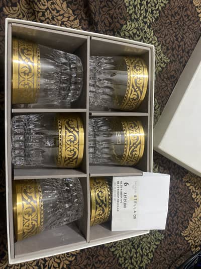 Saint louis stella or 24k gold crsytal glasses set of 6